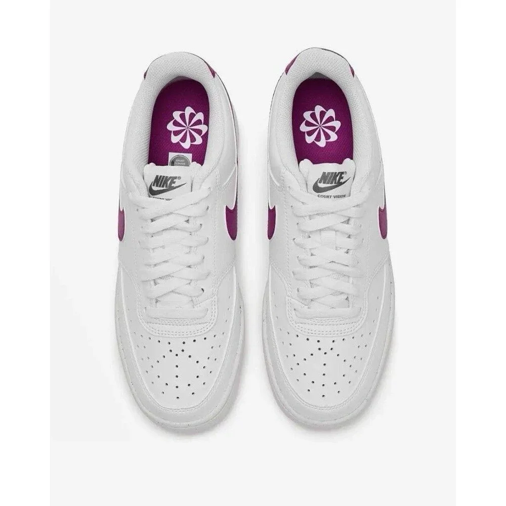 NEW Women Nike Court Vision Low Next Nature Shoes US 7.5 White W/Magenta Swoosh - Picture 2 of 16